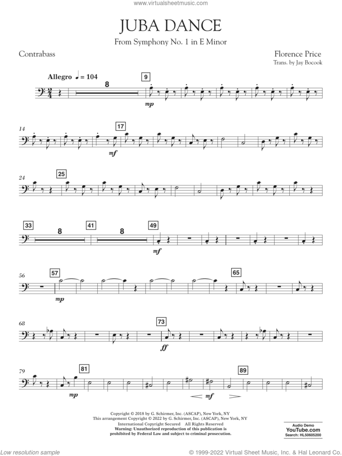 Juba Dance (from Symphony No. 1) sheet music for concert band (contrabass) by Florence Price and Jay Bocook, intermediate skill level