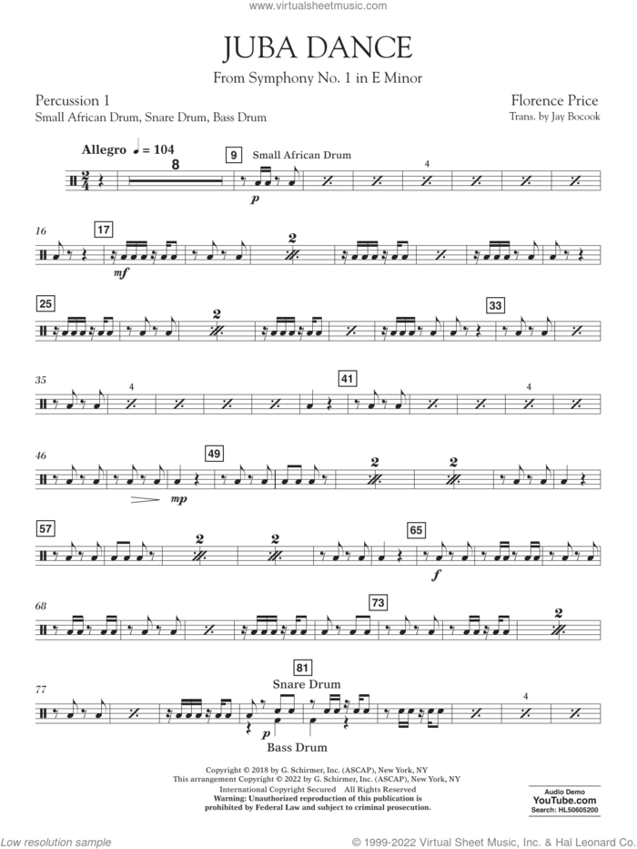 Juba Dance (from Symphony No. 1) sheet music for concert band (percussion 1) by Florence Price and Jay Bocook, intermediate skill level