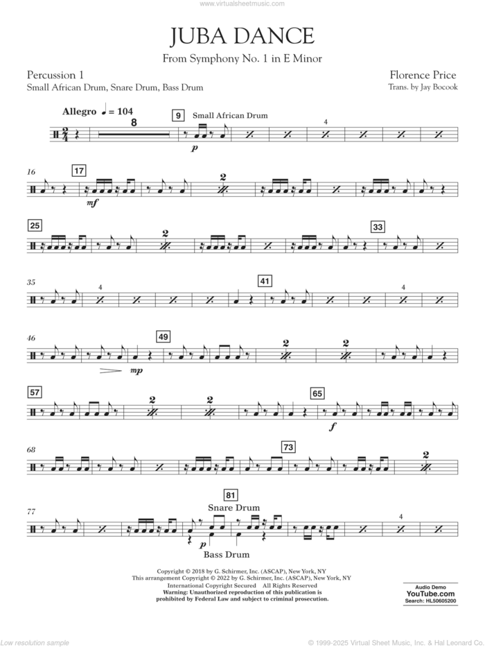 Juba Dance (from Symphony No. 1) sheet music for concert band (percussion 1) by Florence Price and Jay Bocook, intermediate skill level