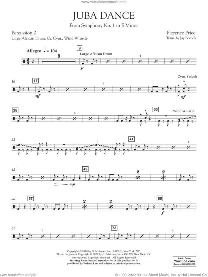 Juba Dance (from Symphony No. 1) sheet music for concert band (percussion 2) by Florence Price and Jay Bocook, intermediate skill level