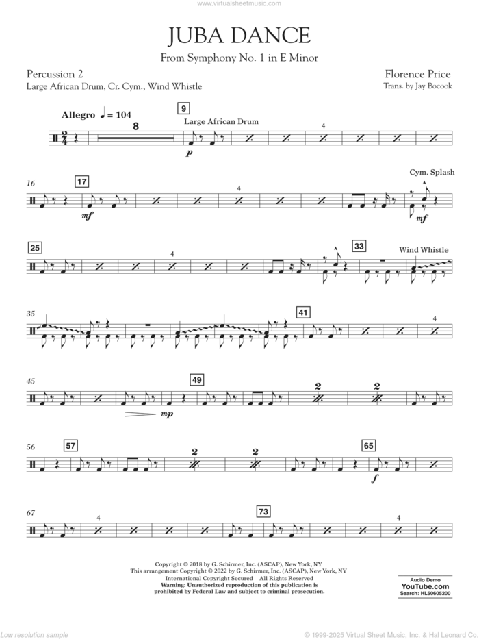 Juba Dance (from Symphony No. 1) sheet music for concert band (percussion 2) by Florence Price and Jay Bocook, intermediate skill level
