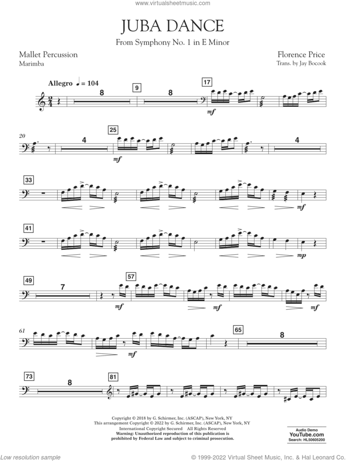 Juba Dance (from Symphony No. 1) sheet music for concert band (mallet percussion) by Florence Price and Jay Bocook, intermediate skill level
