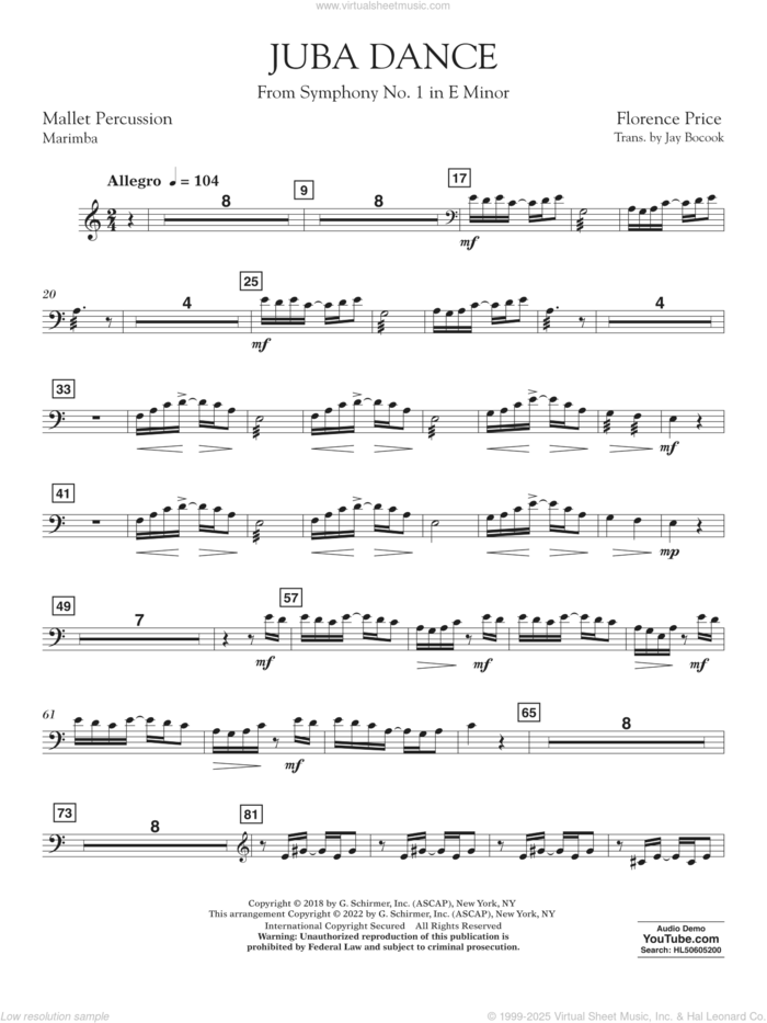 Juba Dance (from Symphony No. 1) sheet music for concert band (mallet percussion) by Florence Price and Jay Bocook, intermediate skill level