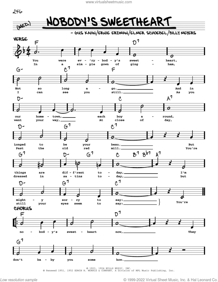 Nobody's Sweetheart (arr. Robert Rawlins) sheet music for voice and other instruments (real book with lyrics) by Billy Meyers, Robert Rawlins, Elmer Schoebel, Ernie Erdman and Gus Kahn, intermediate skill level