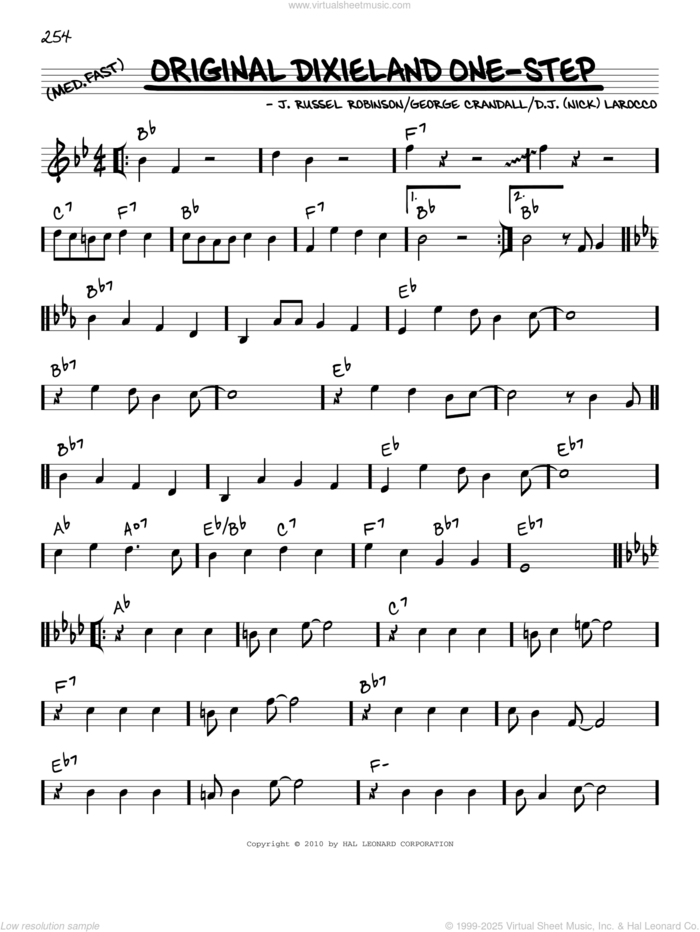 Original Dixieland One-Step (arr. Robert Rawlins) sheet music for voice and other instruments (real book with lyrics) by George Crandall, Robert Rawlins, D.J. (Nick) Larocco and J. Russel Robinson, intermediate skill level