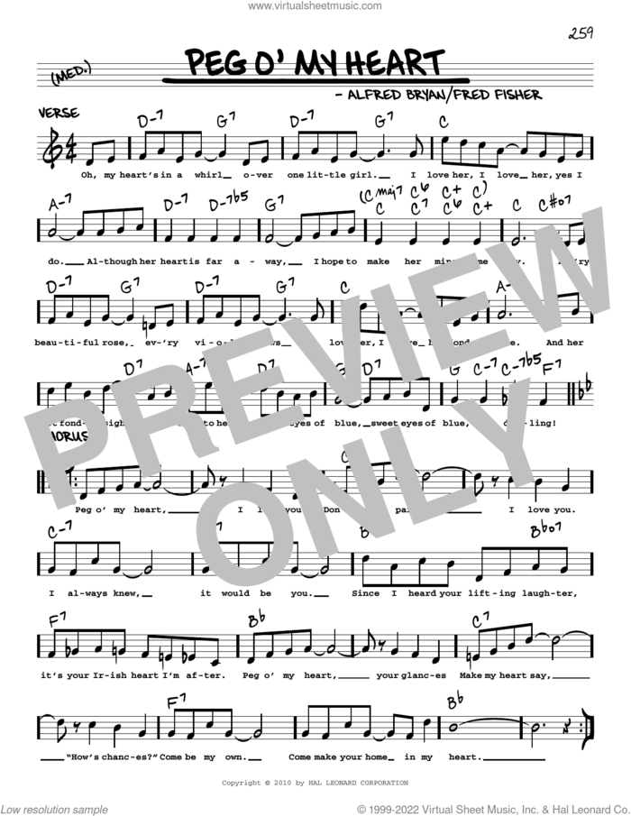 Peg O' My Heart (arr. Robert Rawlins) sheet music for voice and other instruments (real book with lyrics) by Fred Fisher, Robert Rawlins and Alfred Bryan, intermediate skill level