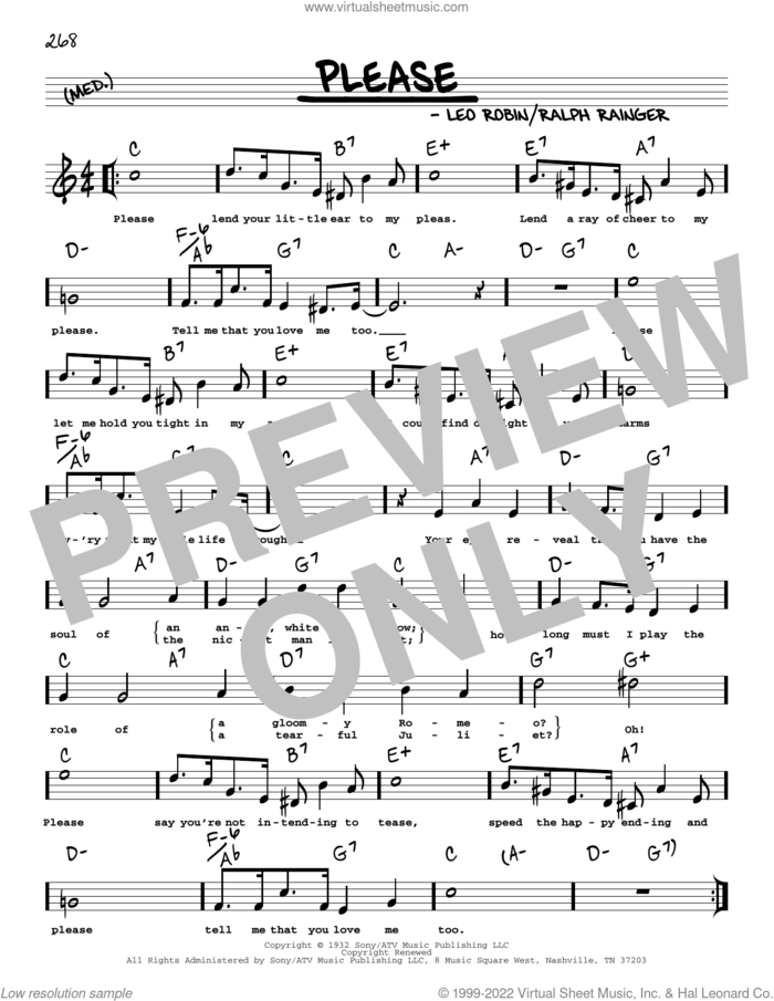 Please (arr. Robert Rawlins) sheet music for voice and other instruments (real book with lyrics) by Ralph Rainger, Robert Rawlins and Leo Robin, intermediate skill level