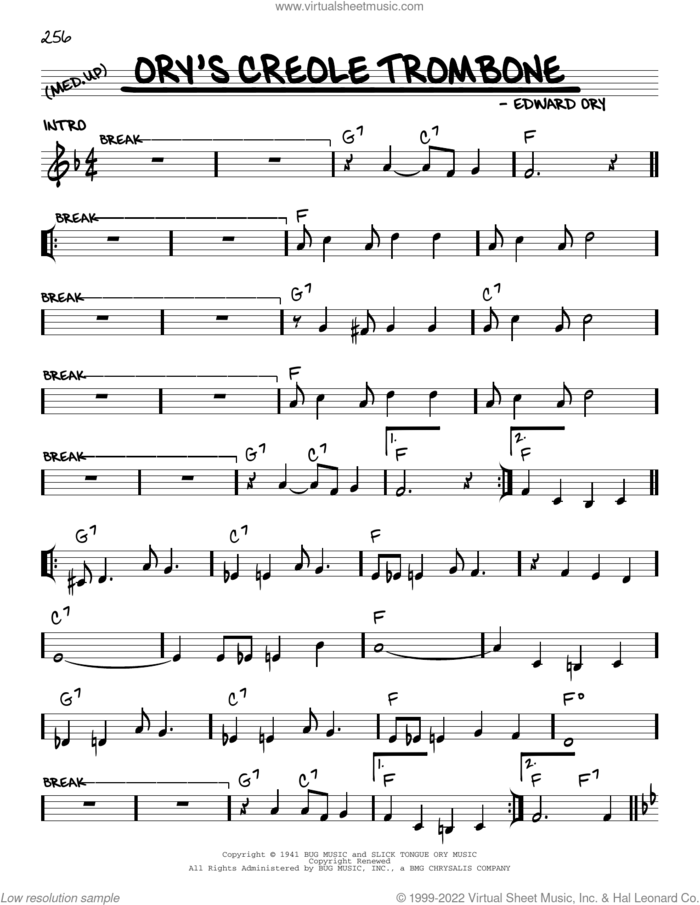 Ory's Creole Trombone (arr. Robert Rawlins) sheet music for voice and other instruments (real book with lyrics) by Edward 'Kid' Ory and Robert Rawlins, intermediate skill level