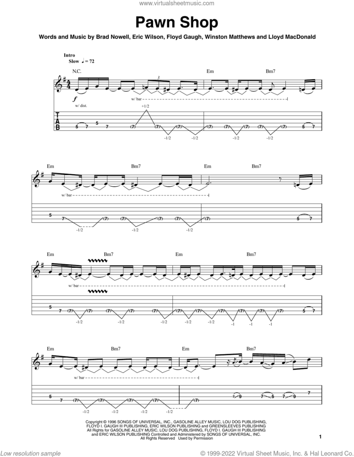 Pawn Shop sheet music for guitar (tablature, play-along) by Sublime, Brad Nowell, Eric Wilson and Floyd Gaugh, intermediate skill level