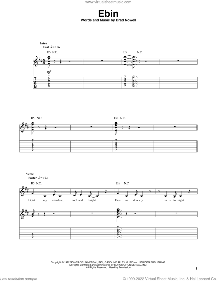 Ebin sheet music for guitar (tablature, play-along) by Sublime and Brad Nowell, intermediate skill level