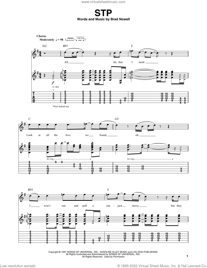 STP sheet music for guitar (tablature, play-along) by Sublime and Brad Nowell, intermediate skill level