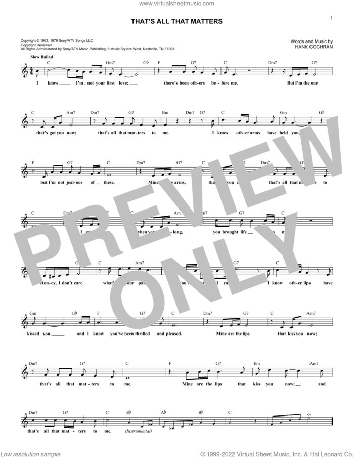 That's All That Matters sheet music for voice and other instruments (fake book) by Mickey Gilley, Ray Price and Hank Cochran, intermediate skill level