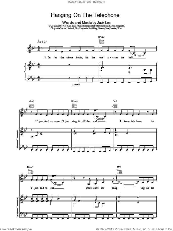 Hanging On The Telephone sheet music for voice, piano or guitar by Blondie, intermediate skill level