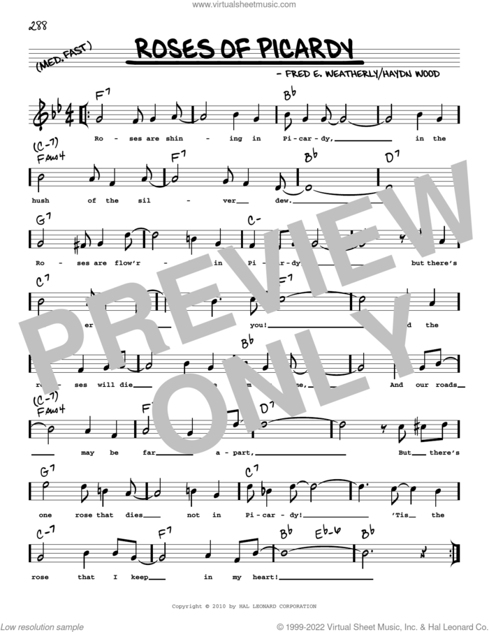 Roses Of Picardy (arr. Robert Rawlins) sheet music for voice and other instruments (real book with lyrics) by Haydn Wood, Robert Rawlins and Fred E. Weatherly, intermediate skill level