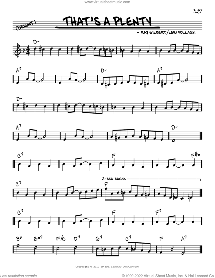 That's A Plenty (arr. Robert Rawlins) sheet music for voice and other instruments (real book with lyrics) by Ray Gilbert, Robert Rawlins and Lew Pollack, intermediate skill level