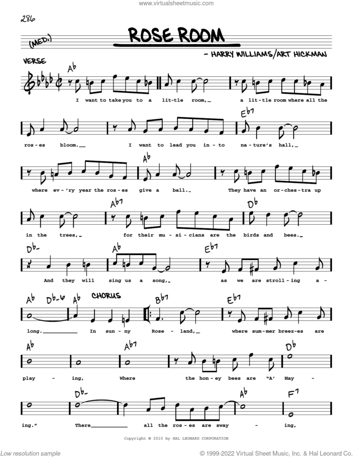 Rose Room (arr. Robert Rawlins) sheet music for voice and other instruments (real book with lyrics) by Harry Williams, Robert Rawlins and Art Hickman, intermediate skill level