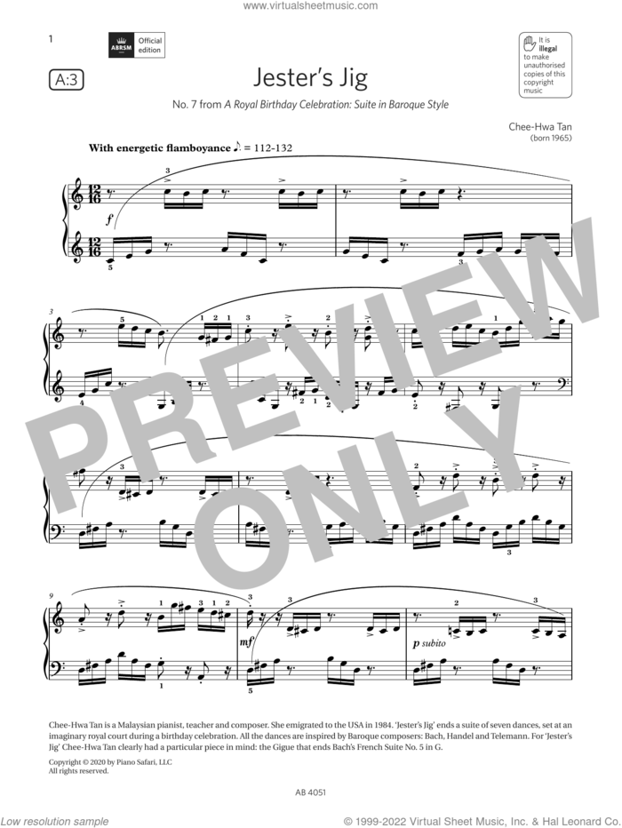 Jester's Jig (Grade 5, list A3, from the ABRSM Piano Syllabus 2023 and 2024) sheet music for piano solo by Chee-Hwa Tan, classical score, intermediate skill level