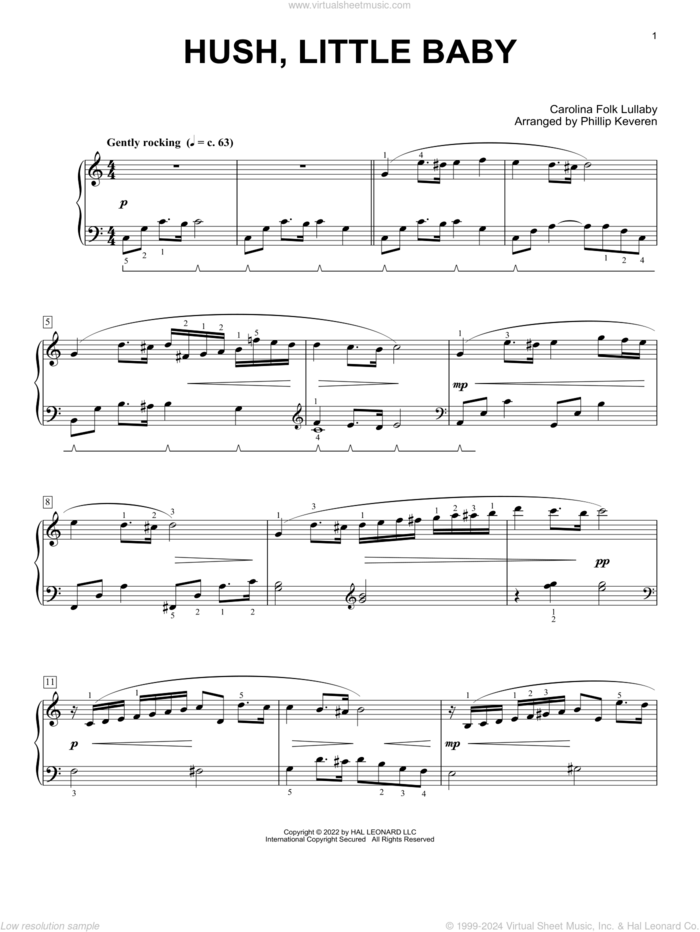 Hush, Little Baby (arr. Phillip Keveren) sheet music for piano solo by Carolina Folk Lullaby and Phillip Keveren, intermediate skill level