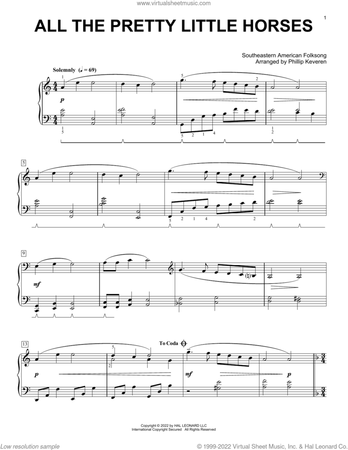 All The Pretty Little Horses (arr. Phillip Keveren) sheet music for piano solo by Southeastern American Folksong and Phillip Keveren, intermediate skill level