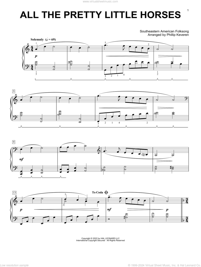 All The Pretty Little Horses (arr. Phillip Keveren) sheet music for piano solo by Southeastern American Folksong and Phillip Keveren, intermediate skill level