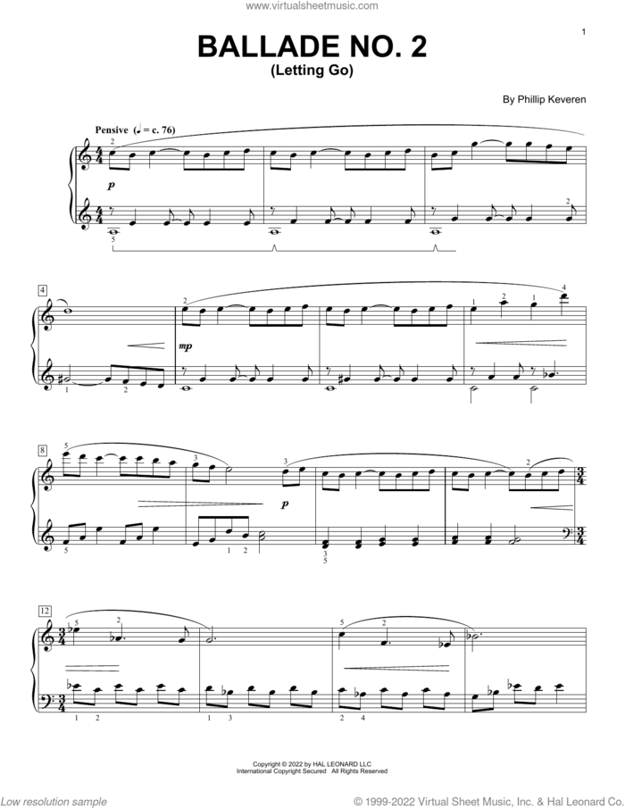 Ballade No. 2 (Letting Go) sheet music for piano solo by Phillip Keveren, classical score, intermediate skill level