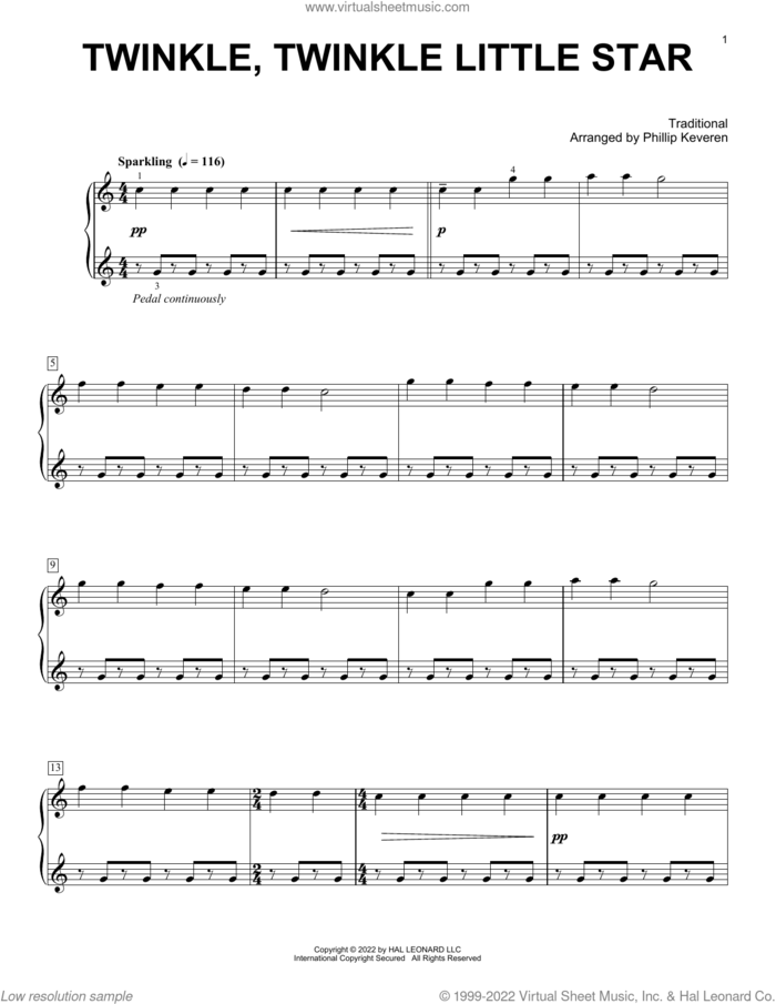 Twinkle, Twinkle Little Star (arr. Phillip Keveren) sheet music for piano solo  and Phillip Keveren, intermediate skill level