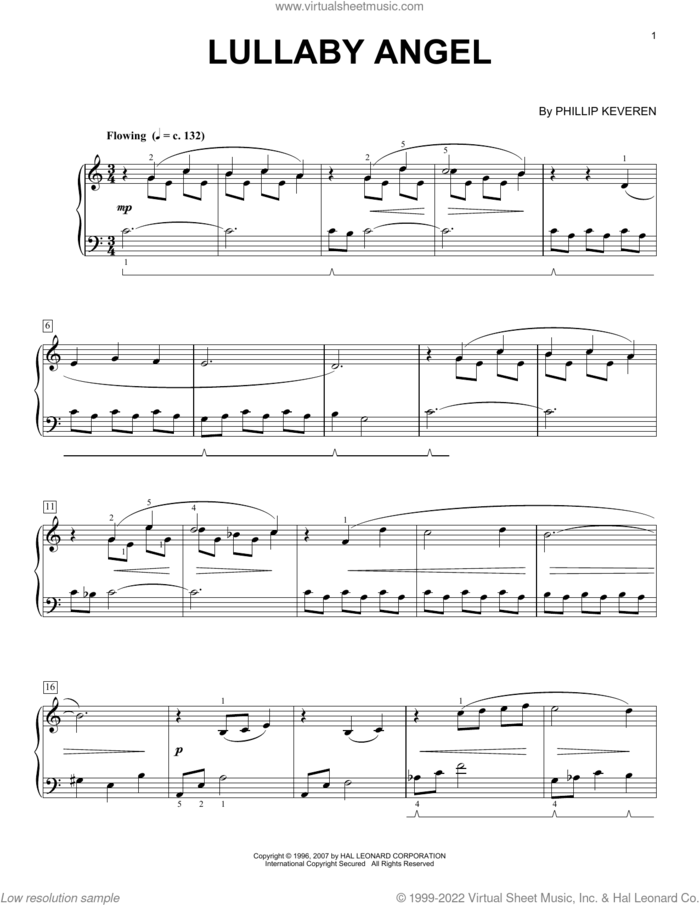 Lullaby Angel sheet music for piano solo by Phillip Keveren, classical score, intermediate skill level