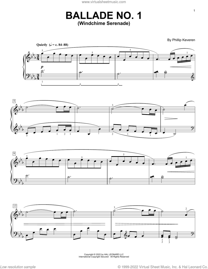 Ballade No. 1 (Windchime Serenade) sheet music for piano solo by Phillip Keveren, classical score, intermediate skill level