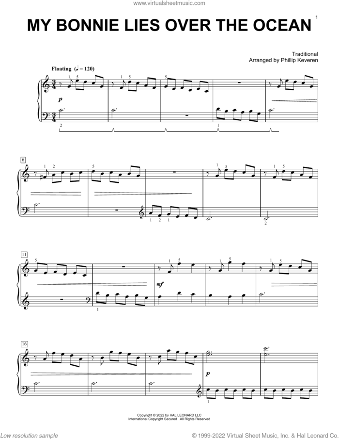 My Bonnie Lies Over The Ocean (arr. Phillip Keveren) sheet music for piano solo  and Phillip Keveren, intermediate skill level
