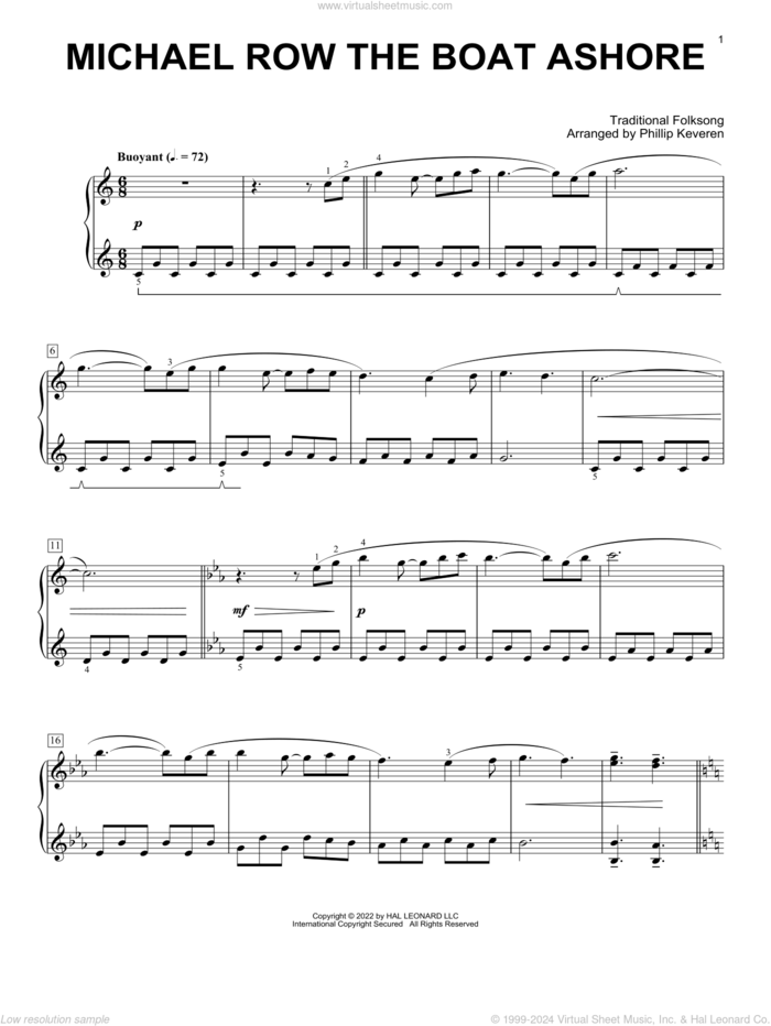 Michael Row The Boat Ashore (arr. Phillip Keveren) sheet music for piano solo  and Phillip Keveren, intermediate skill level