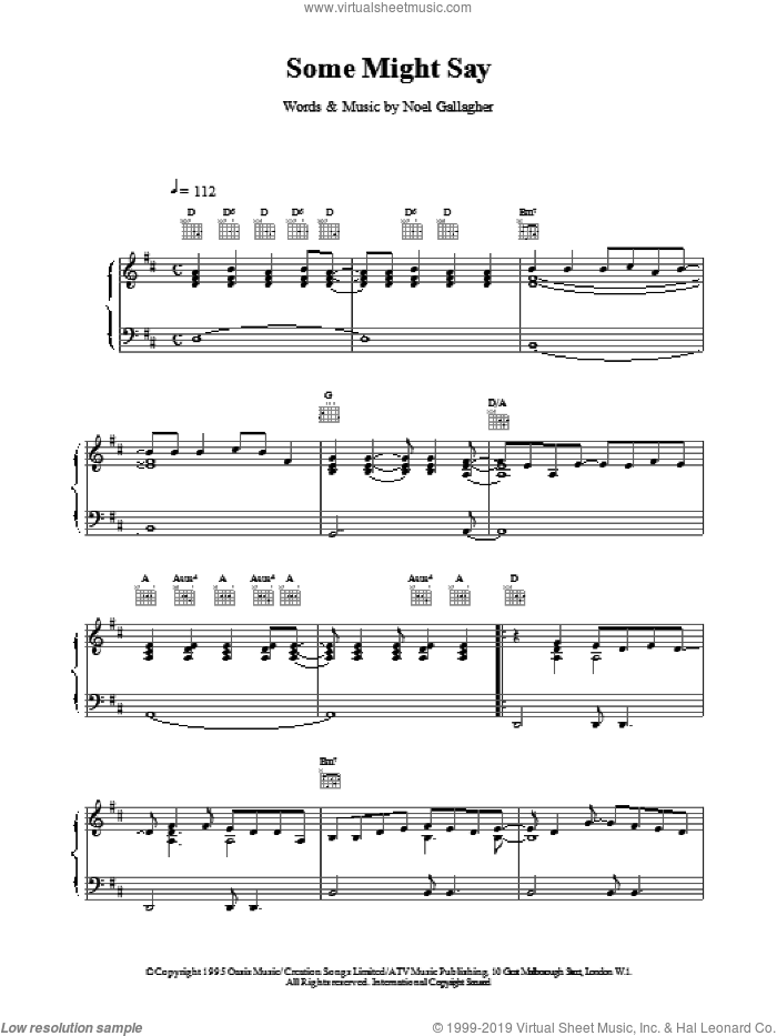 Some Might Say sheet music for voice, piano or guitar by Oasis, intermediate skill level