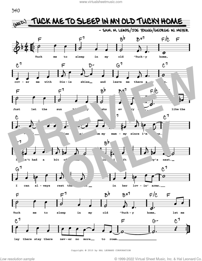 Tuck Me To Sleep In My Old Tucky Home (arr. Robert Rawlins) sheet music for voice and other instruments (real book with lyrics) by Joe Young, Robert Rawlins, George W. Meyer and Sam Lewis, intermediate skill level