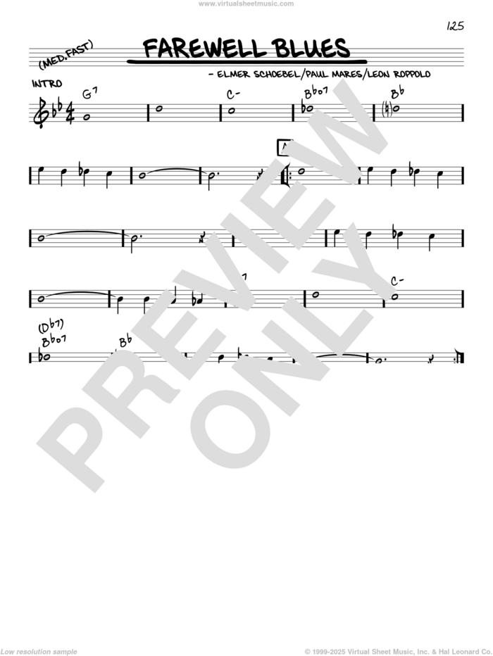 Farewell Blues (arr. Robert Rawlins) sheet music for voice and other instruments (real book with lyrics) by Elmer Schoebel, Robert Rawlins, Leon Roppolo and Paul Mares, intermediate skill level