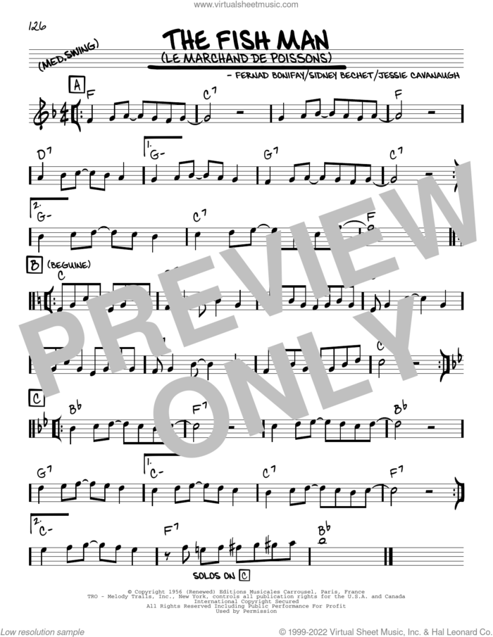 The Fish Man (Le Marchand De Poissons) (arr. Robert Rawlins) sheet music for voice and other instruments (real book with lyrics) by Fernad Bonifay, Robert Rawlins, Jessie Cavanaugh and Sidney Bechet, intermediate skill level