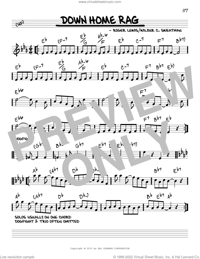 Down Home Rag (arr. Robert Rawlins) sheet music for voice and other instruments (real book with lyrics) by Roger Lewis, Robert Rawlins and Wilbur C. Sweatman, intermediate skill level