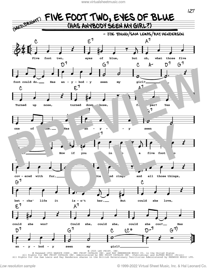 Five Foot Two, Eyes Of Blue (Has Anybody Seen My Girl?) (arr. Robert Rawlins) sheet music for voice and other instruments (real book with lyrics) by Joe Young, Robert Rawlins, Ray Henderson and Sam Lewis, intermediate skill level