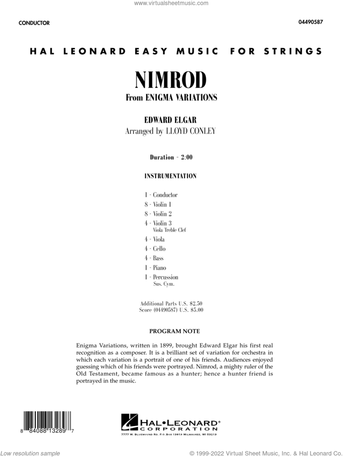Nimrod (from Enigma Variations) (arr. Lloyd Conley) (COMPLETE) sheet music for orchestra by Edward Elgar and Lloyd Conley, classical score, intermediate skill level