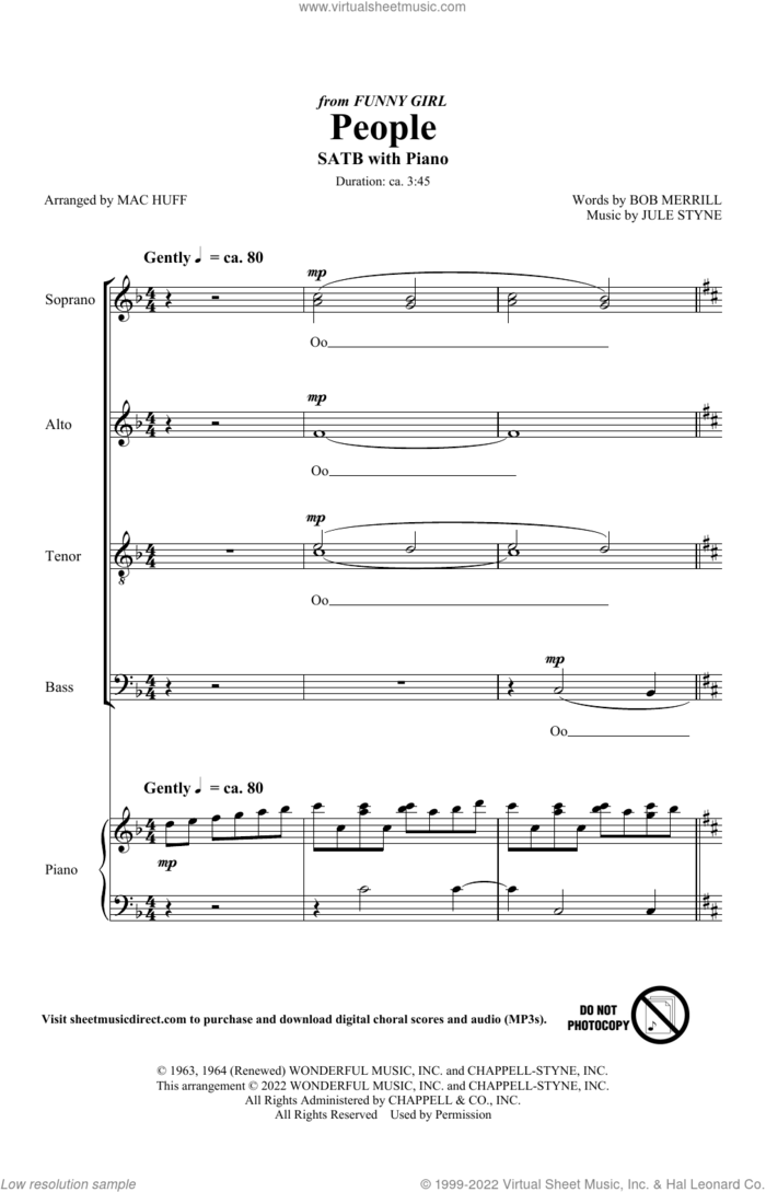 People (from Funny Girl) (arr. Mac Huff) sheet music for choir (SATB: soprano, alto, tenor, bass) by Jule Styne, Mac Huff and Bob Merrill, intermediate skill level