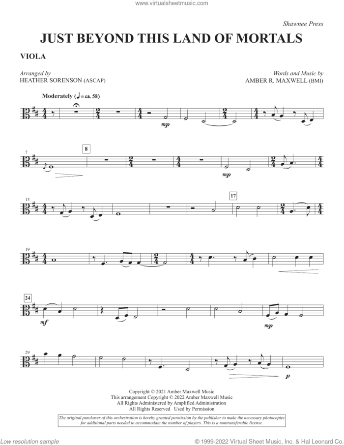 Just Beyond This Land of Mortals (arr. Heather Sorenson) sheet music for orchestra/band (viola) by Amber R. Maxwell and Heather Sorenson, intermediate skill level