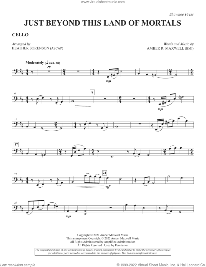 Just Beyond This Land of Mortals (arr. Heather Sorenson) sheet music for orchestra/band (cello) by Amber R. Maxwell and Heather Sorenson, intermediate skill level