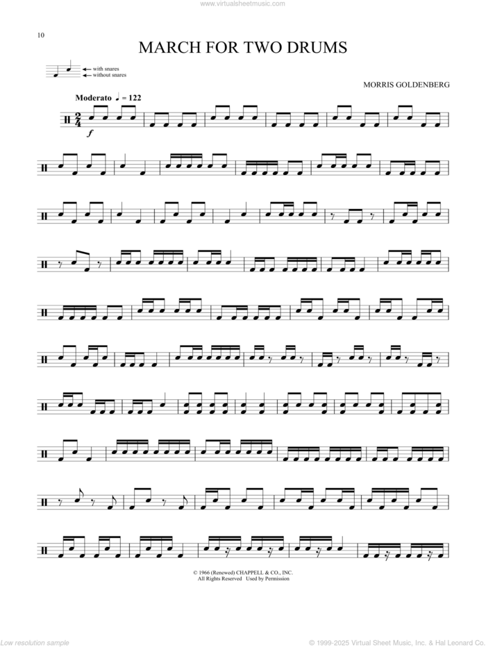 March For Two Drums sheet music for Snare Drum Solo (percussions, drums) by Morris Goldenberg, classical score, intermediate skill level