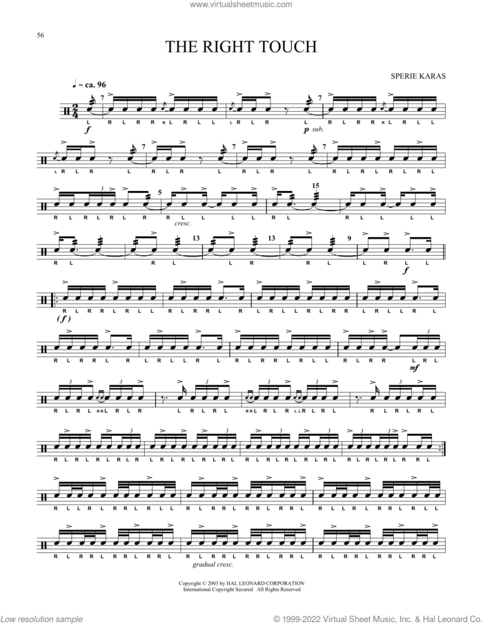 The Right Touch sheet music for Snare Drum Solo (percussions, drums) by Sperie Karas, classical score, intermediate skill level
