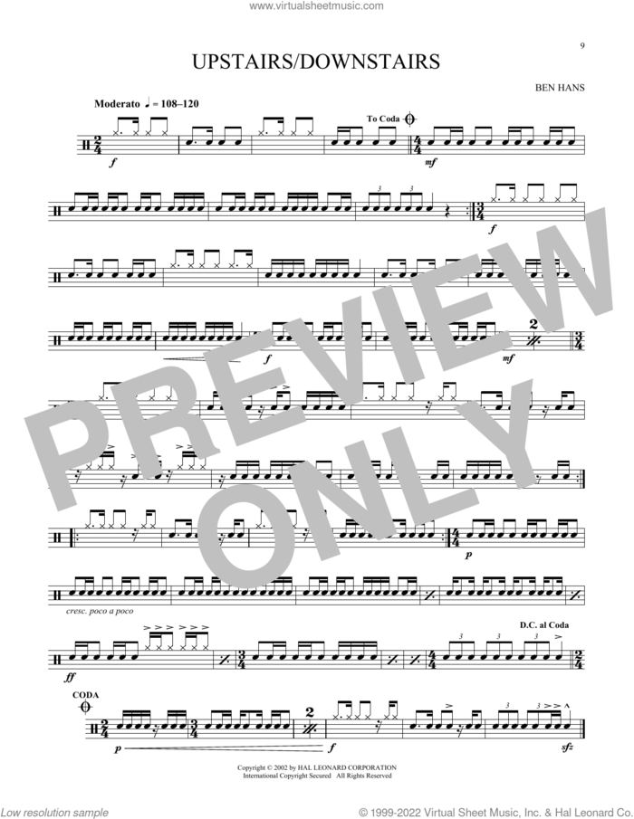 Upstairs/Downstairs sheet music for Snare Drum Solo (percussions, drums) by Ben Hans, classical score, intermediate skill level