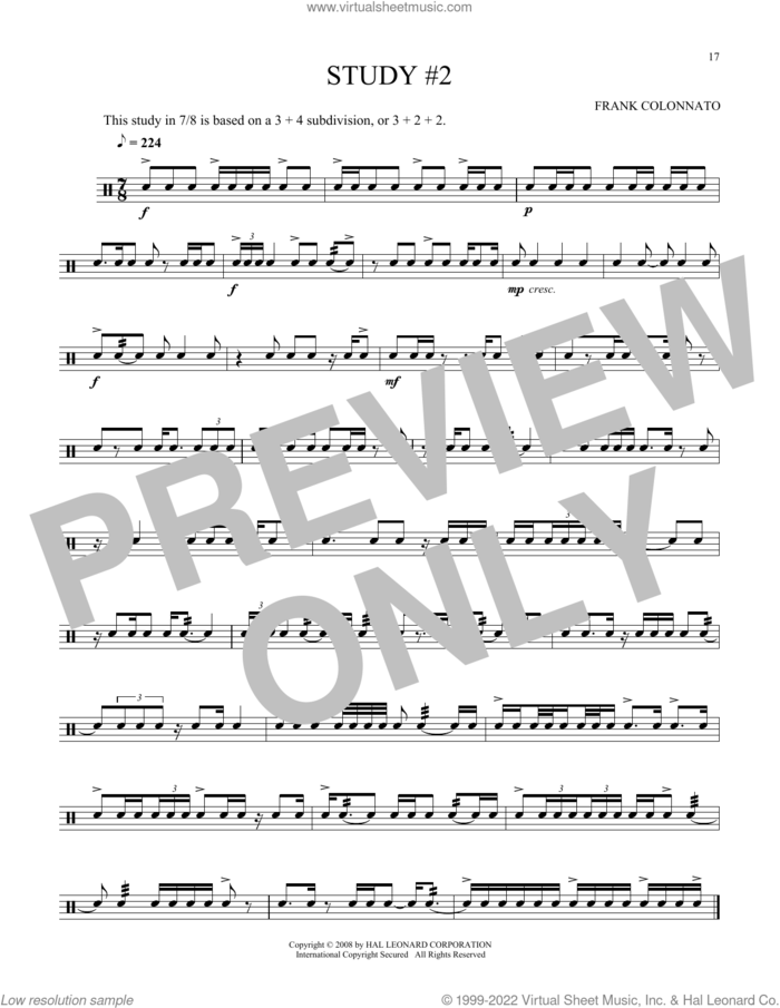 Study #2 sheet music for Snare Drum Solo (percussions, drums)  and Frank Colonnato, classical score, intermediate skill level