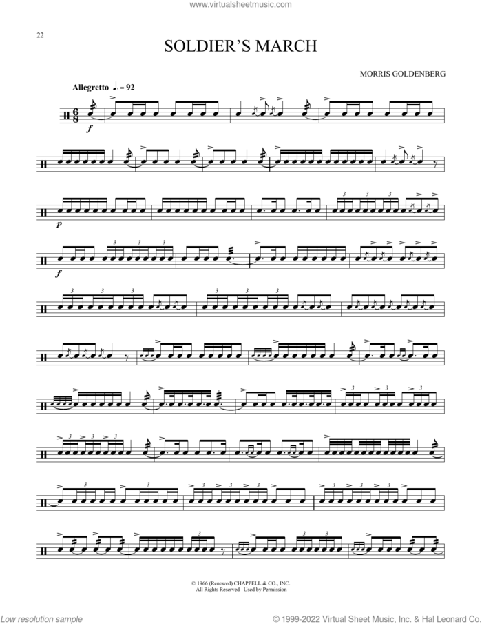 Soldier's March sheet music for Snare Drum Solo (percussions, drums) by Morris Goldenberg, classical score, intermediate skill level