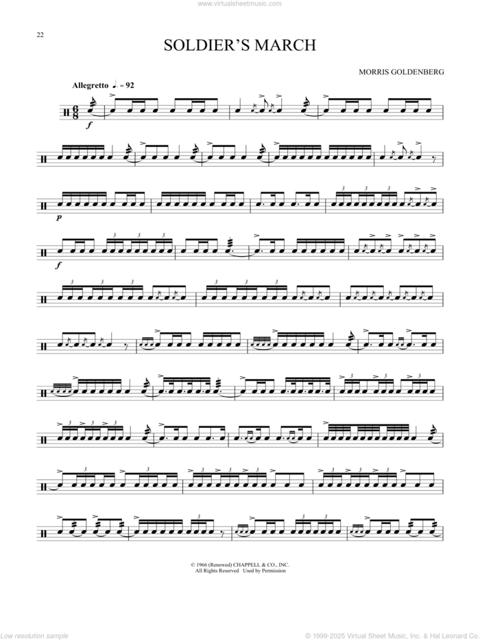 Soldier's March sheet music for Snare Drum Solo (percussions, drums) by Morris Goldenberg, classical score, intermediate skill level