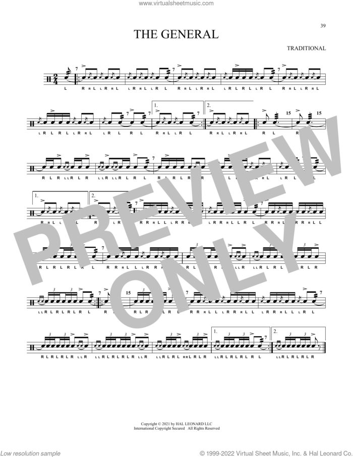 The General sheet music for Snare Drum Solo (percussions, drums), classical score, intermediate skill level
