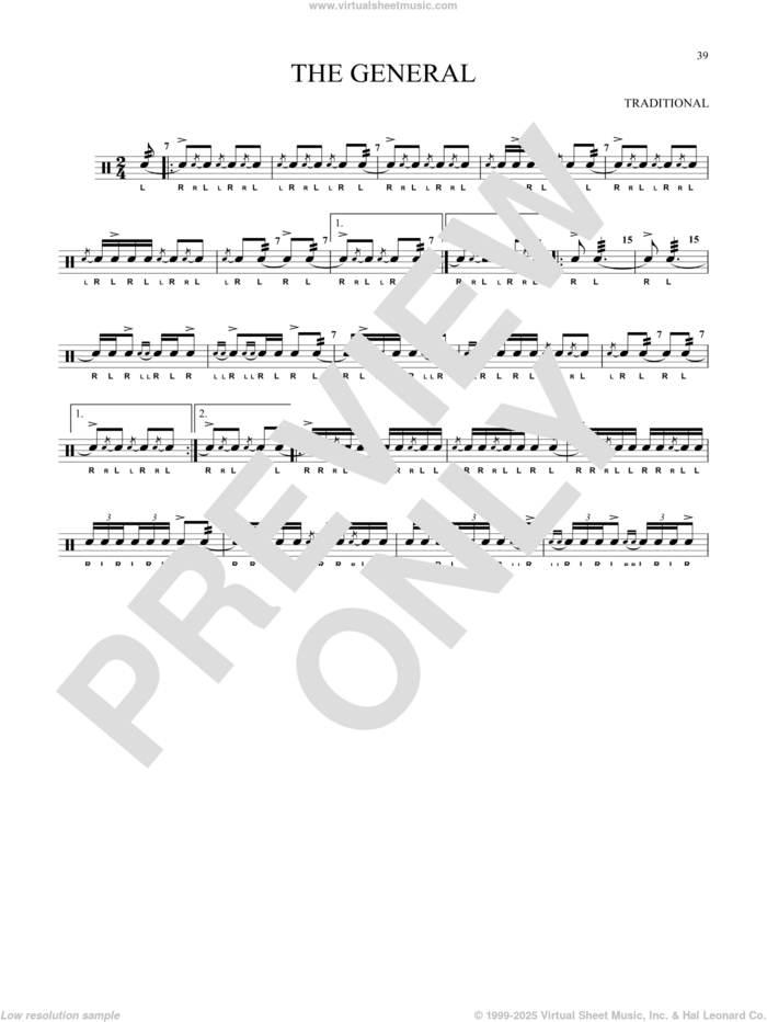 The General sheet music for Snare Drum Solo (percussions, drums), classical score, intermediate skill level