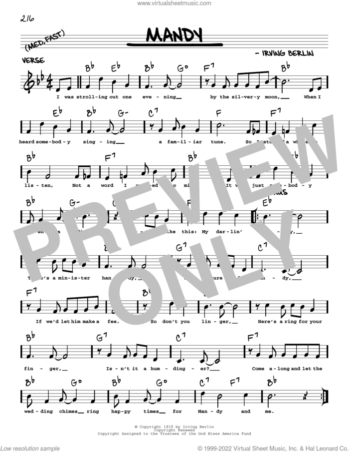 Mandy (arr. Robert Rawlins) sheet music for voice and other instruments (real book with lyrics) by Irving Berlin and Robert Rawlins, intermediate skill level