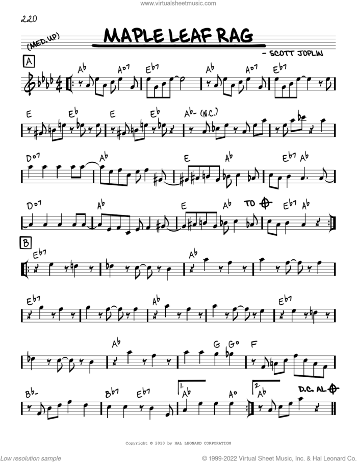 Maple Leaf Rag (arr. Robert Rawlins) sheet music for voice and other instruments (real book with lyrics) by Scott Joplin and Robert Rawlins, intermediate skill level